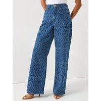 The Very Collection Denim Boucle Wide Leg Jeans - Mid Wash