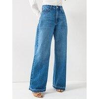 The Very Collection Wide Leg Jeans With Hem Detail - Mid Wash