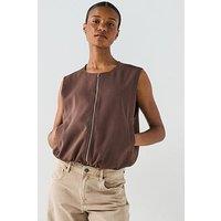 Pieces Faleah Zip Thru Utility Vest - Brown