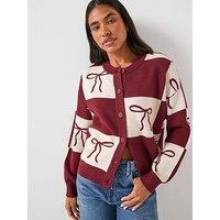 Pieces Pcjette Christmas Bow Long Sleeve Cardigan - Multi