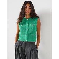 Pieces O-Neck Knit Vest - Green