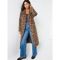 Pieces Leopard Print Long Coat - Print