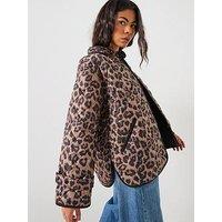 Pieces Short Print Quilt Jacket - Leopard Print
