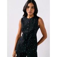 Pieces Michelle Rhinestone Waistcoat - Black