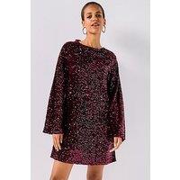 Pieces Long Sleeve Deep Back Bow Mini Dress - Red