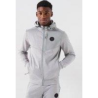 Zavetti Canada Ronia Zip Through Rubberised Logo Panelled Hoodie - Grey