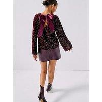 Pieces Long Sleeve Deep Back Bow Top - Red