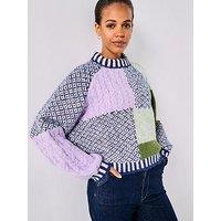 Pieces Remix Long Sleeve High Neck Knitted Jumper - Multi