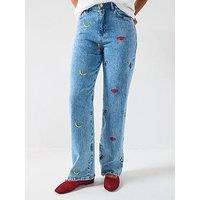 Pieces High Waist Straight Jeans - Blue