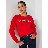 Pieces Foya Long Sleeve Voyager Jersey Sweatshirt - Red - Multi