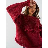 Pieces Long Sleeve Round Neck Knitted Jumper- Red
