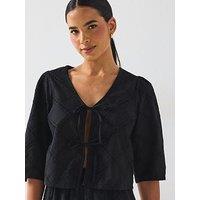 Pieces Francis 3/4 Sleeve Woven Top - Black