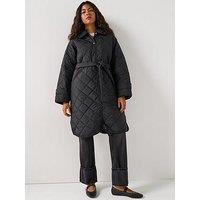 Pieces Long Quilted Jacket - Black
