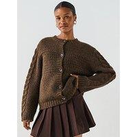 Pieces Long Sleeve Knitted Cardigan - Brown