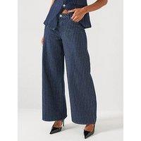 Pieces Rose Wide Striped Denim Jeans - Blue