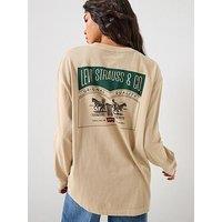 Levi'S Authentic Graphic Back Print Long Sleeve T-Shirt- Beige