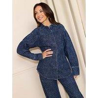 Michelle Keegan Denim Boucle Sculpted Shirt - Dark Wash