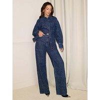 Michelle Keegan Denim Boucle Wide Leg Jeans - Dark Wash