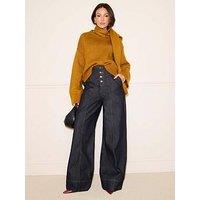 Michelle Keegan Corset Seam Button Detail Wide Leg Jeans - Dark Wash