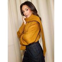 Michelle Keegan Premium Scarf Knitted Sweater - Ochre