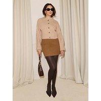 Michelle Keegan High Neck Button Through Cardigan - Light Brown