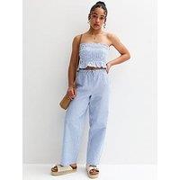 New Look 915 Girls Blue Striped Drawstring Waist Trousers - Light Blue
