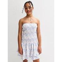 New Look 915 Girls Blue Textured Jersey Pattern Print Dress - Light Blue