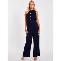 Quiz Navy Waistcoat Jumpsuit
