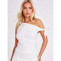 Quiz White Bow Detail Cowl Top