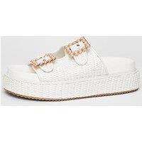 Quiz White Pearl Buckle Flatform