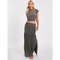 Quiz Khaki Drop Waist Midaxi Skirt