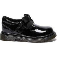 Dr Martens Toddler Polley Ii Bow T Bar Leather Patent Shoes - Black