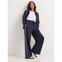 Pixiegirl Petite Contrast Piping Wide Leg Jogger - Navy Blue