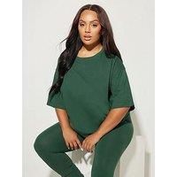 Yours Curve Relaxed Longline T-Shirt - Green