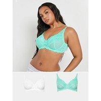 Yours Curve 2 Pack Lace And Mesh Underwired Bra - Black