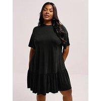 Yours Curve Peplum Drop Shoulder Dress - Black
