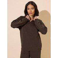Pixiegirl Petite Funnel Neck Zip Sweatshirt - Brown