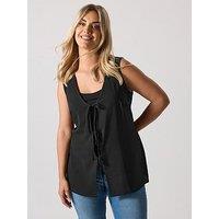 Yours Curve Tie Front Waistcoat - Black