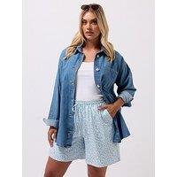Yours Curve Ditsy Crinkle Shorts - Blue