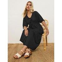 Yours Curve Puff Sleeve Bow Dress - Black