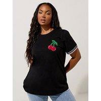 Yours Curve Varsity Trim T-Shirt - Black