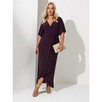 Yours Curve Ruffle Hem Wrap Dress - Purple