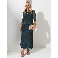 Yours Curve Keyhole Mesh Dress - Blue
