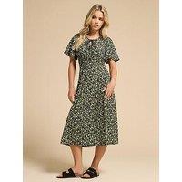 Pixiegirl Petite Tie Neck Ditsy Midi Dress - Black