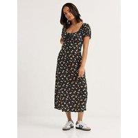 Pixiegirl Petite Ditsy Ruched Bow Maxi Dress - Black