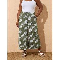 Yours Curve Palm Print Midaxi Culotte - Green