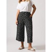 Yours Curve Daisy Print Crop Trousers - Black
