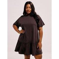 Yours Curve Peplum Drop Shoulder Dress - Brown