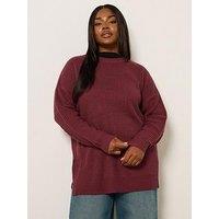 Yours Curve Drop Shoulder Jumper - Burgundy Red