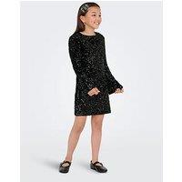 Only Kids Girls Long Sleeve Sequin Dress - Black